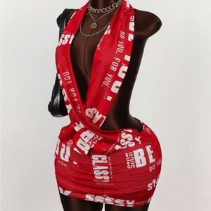 Red Graphic Print Women's Dress